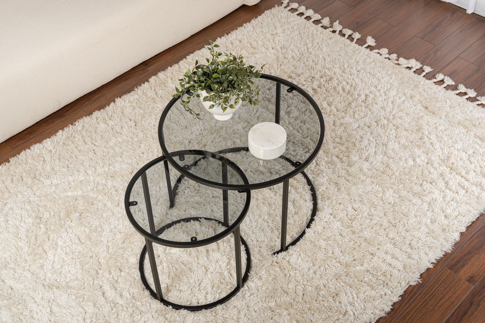 Conjunto de Mesa de Centro "Tavolino Vetro Nero" - Preto - Design Moderno