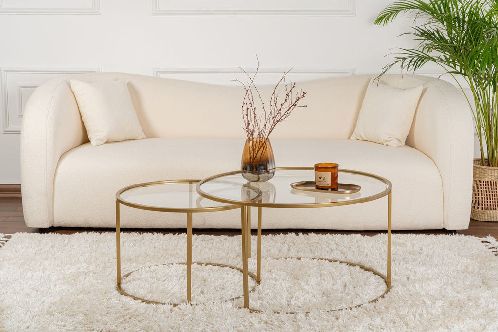 Conjunto de Mesa de Centro "Tavolino Vetro Nero" - Dourado - Design Moderno