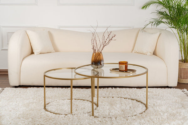 Conjunto de Mesa de Centro "Tavolino Vetro Nero" - Dourado - Design Moderno