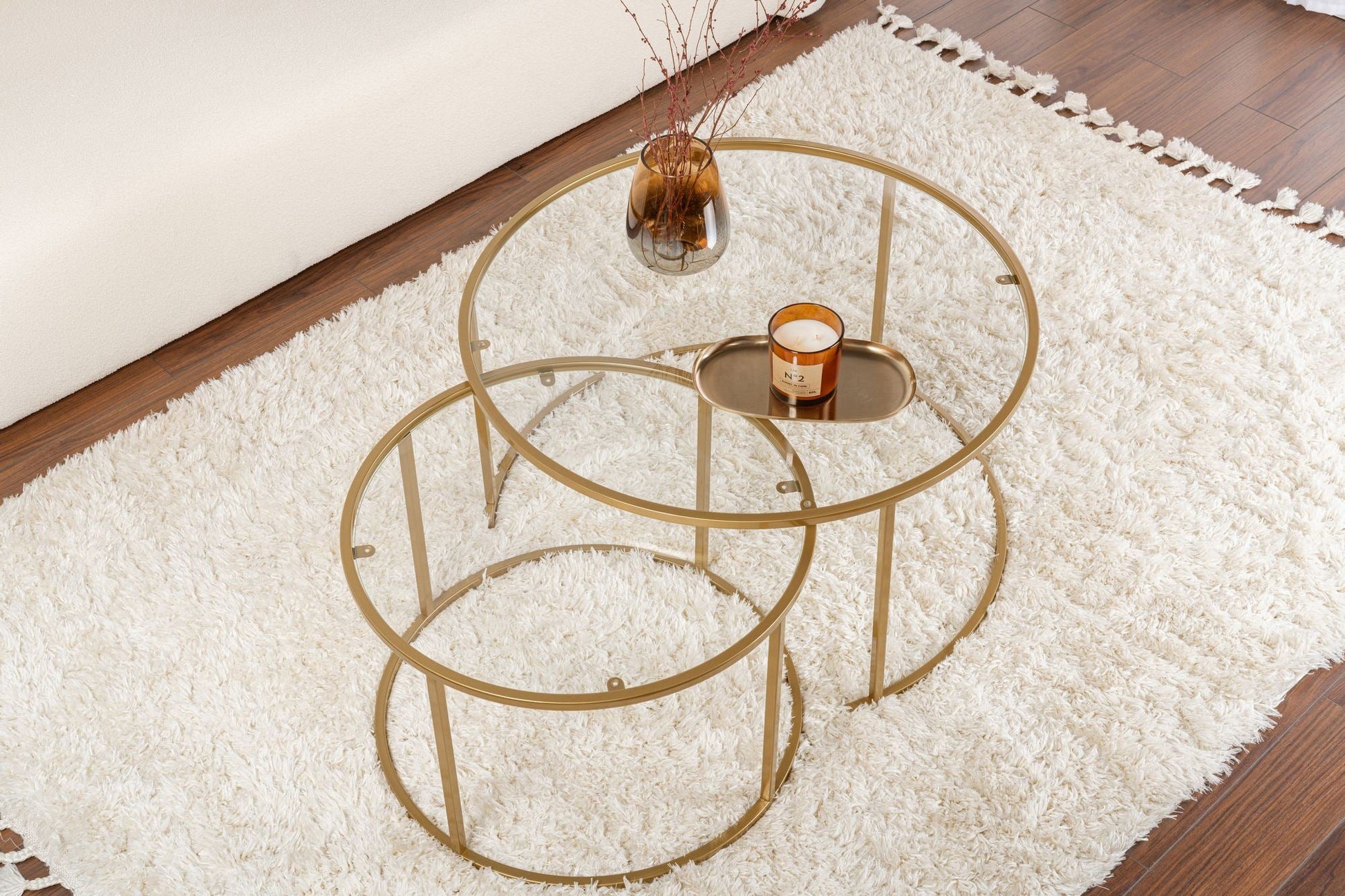 Conjunto de Mesa de Centro "Tavolino Vetro Nero" - Dourado - Design Moderno