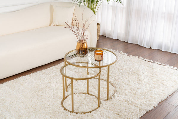 Conjunto de Mesa de Centro "Tavolino Vetro Nero" - Dourado - Design Moderno