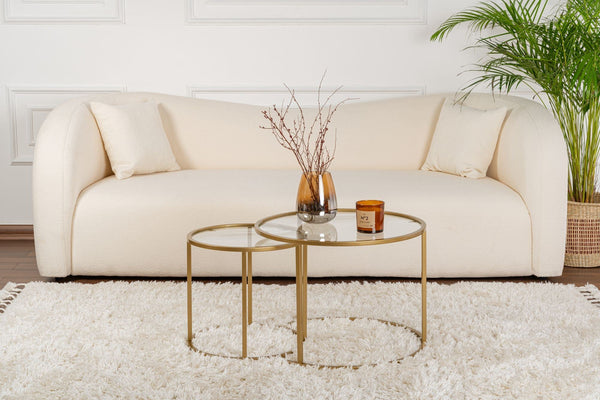 Conjunto de Mesa de Centro "Tavolino Vetro Nero" - Dourado - Design Moderno