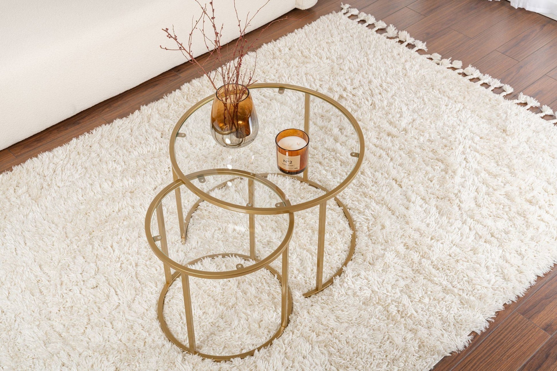 Conjunto de Mesa de Centro "Tavolino Vetro Nero" - Dourado - Design Moderno
