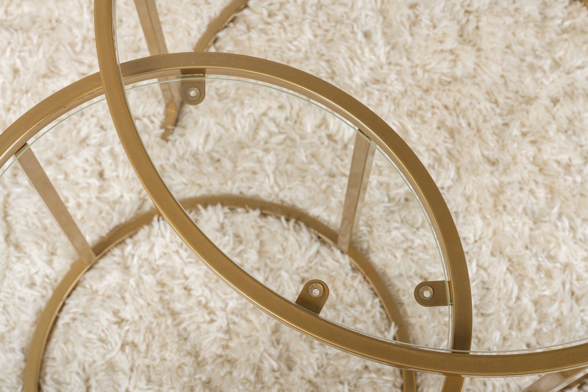 Conjunto de Mesa de Centro "Tavolino Vetro Nero" - Dourado - Design Moderno