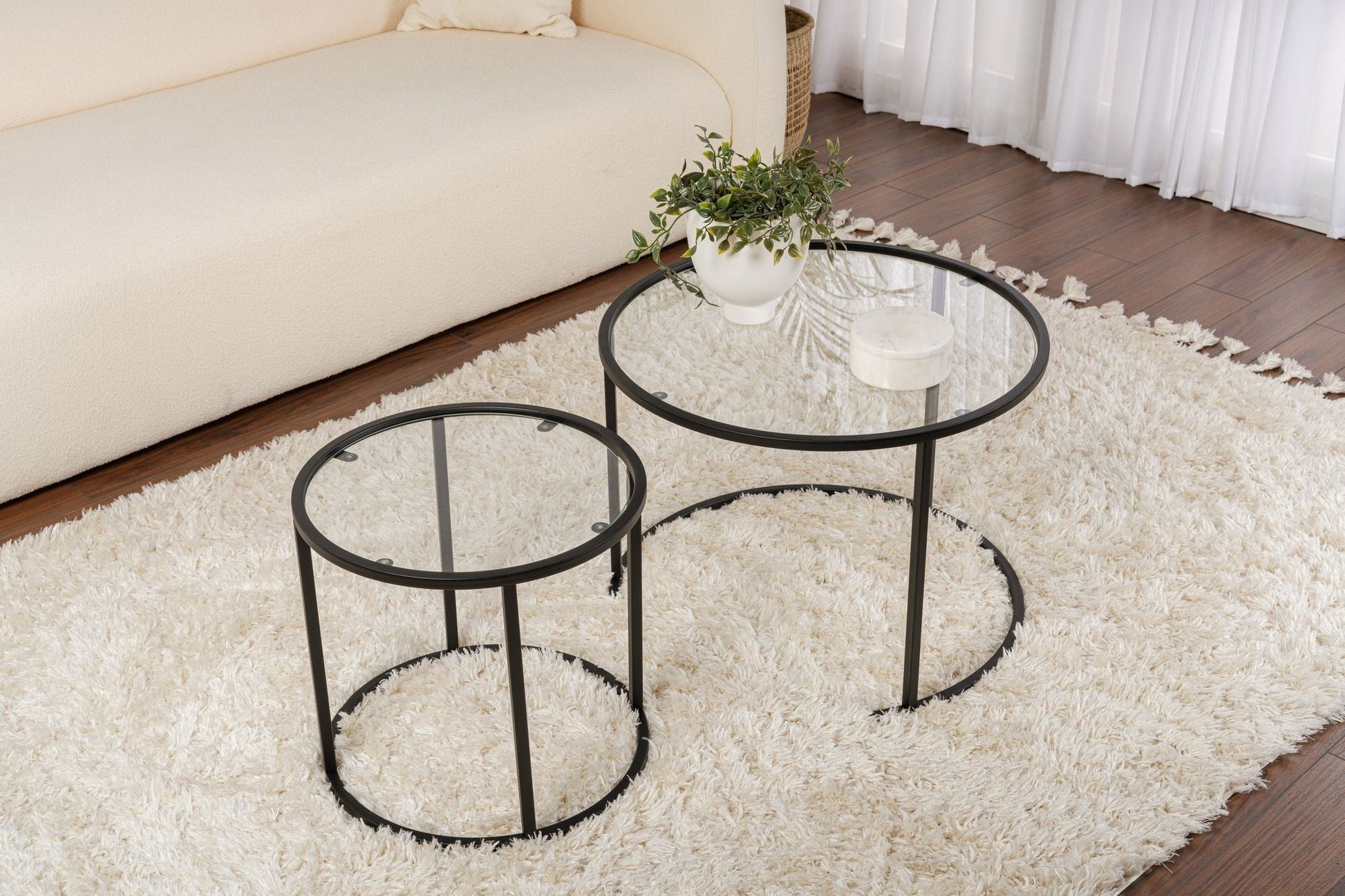 Conjunto de Mesa de Centro "Tavolino Vetro Nero" - Preto - Design Moderno
