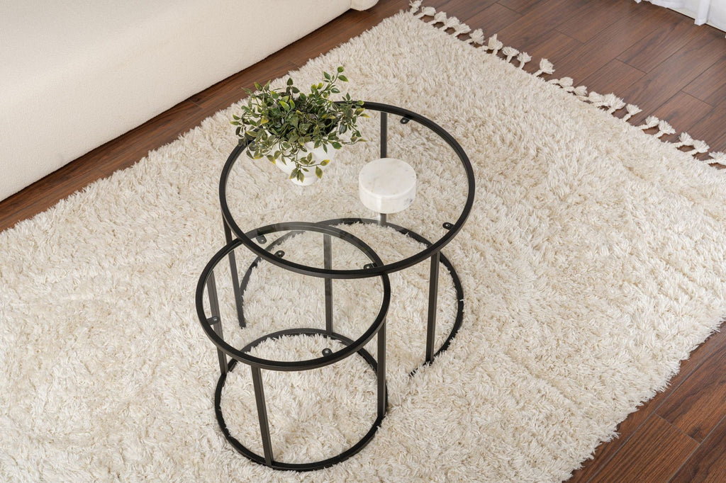 Conjunto de Mesa de Centro "Tavolino Vetro Nero" - Preto - Design Moderno