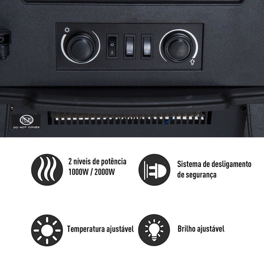 Lareira Elétrica Vertical com Aquecimento e Chama/Lenha Decorativa - Design Moderno - Leva-Me Contigo - Móveis & Decoração
