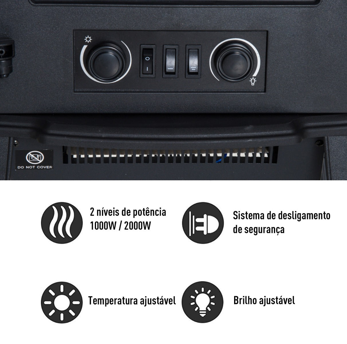 Lareira Elétrica Vertical com Aquecimento e Chama/Lenha Decorativa - Design Moderno - Leva-Me Contigo - Móveis & Decoração
