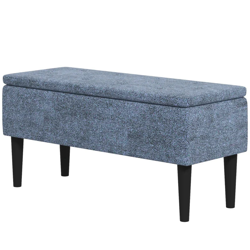 Banco de Armazenamento Dormitório Banco de Armazenamento Capacidade 47L Tampa Abatível e Pés de Madeira de Borracha Carga Máxima 120 kg 95x38x45 cm Azul