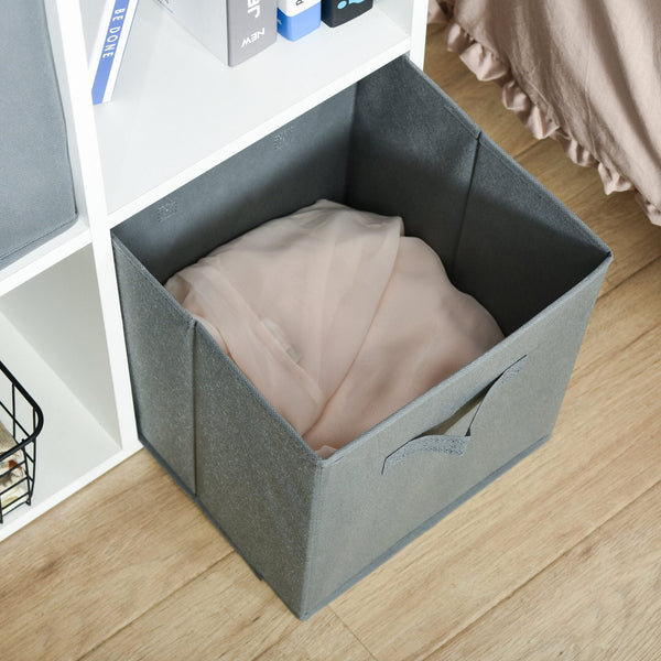Estante para Livros de 4 Cubos Estante Modular com 2 Cestos Removíveis de TNT para Escritório Estúdio Dormitório 61,5x30x61,5cm Branco e Cinza