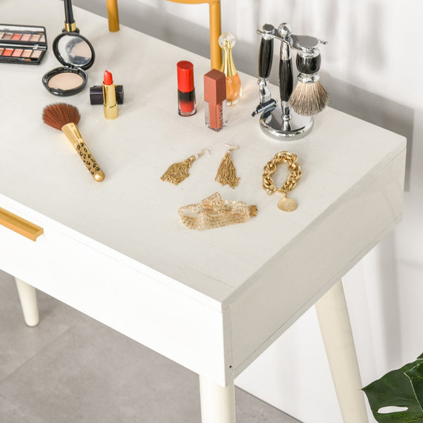 Toucador com Espelho Redondo Mesa de Maquilhagem com 2 Gavetas Estilo Moderno para Dormitório 80x40x123cm Branco