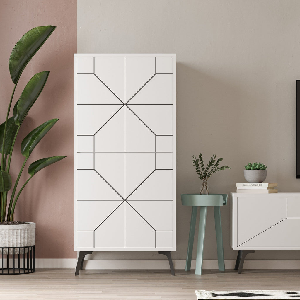 Armário Alto "Dune" - 62.6x136x35.6 cm - Branco - Design Moderno