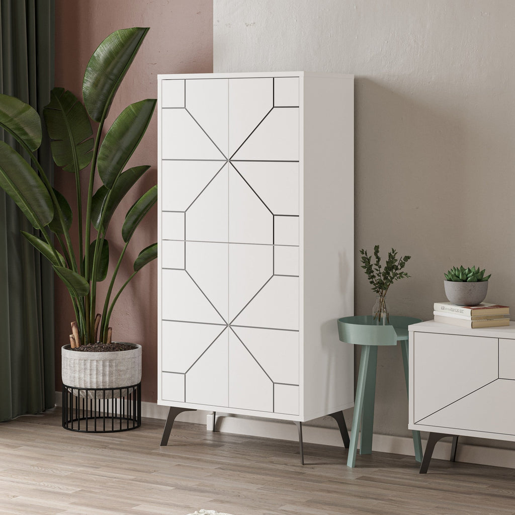 Armário Alto "Dune" - 62.6x136x35.6 cm - Branco - Design Moderno