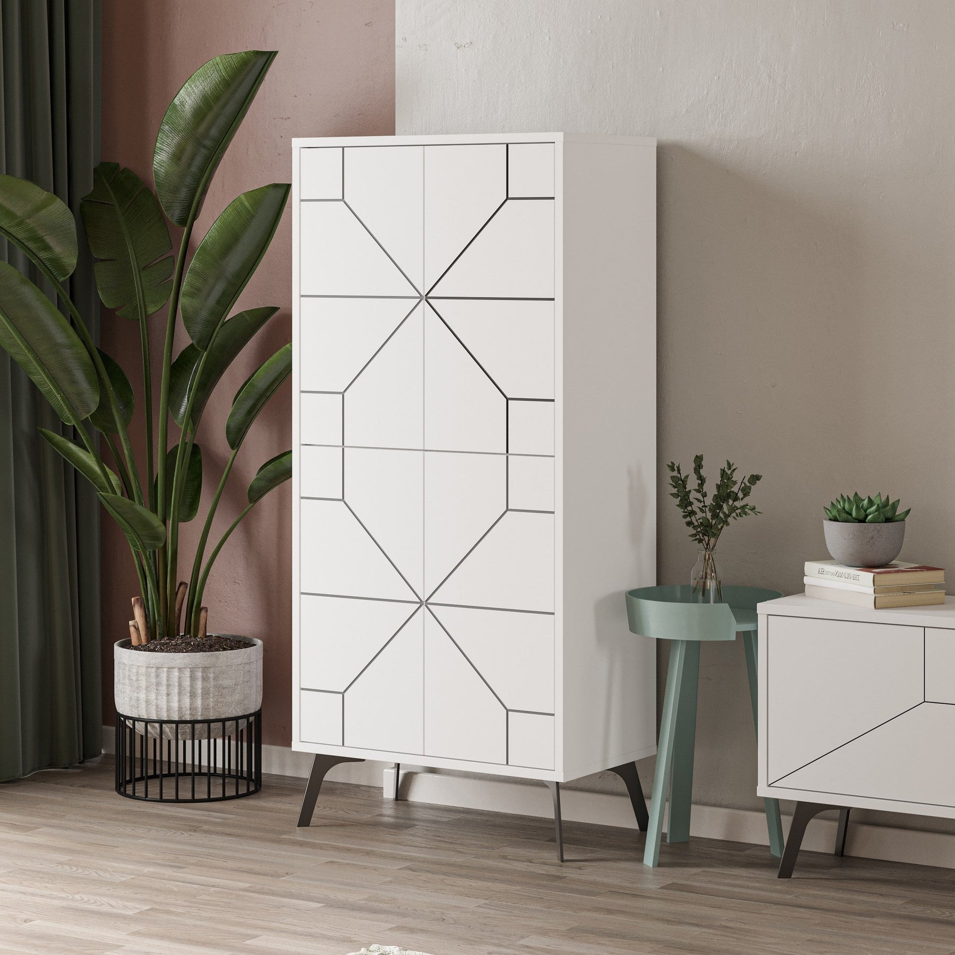 Armário Alto "Dune" - 62.6x136x35.6 cm - Branco - Design Moderno