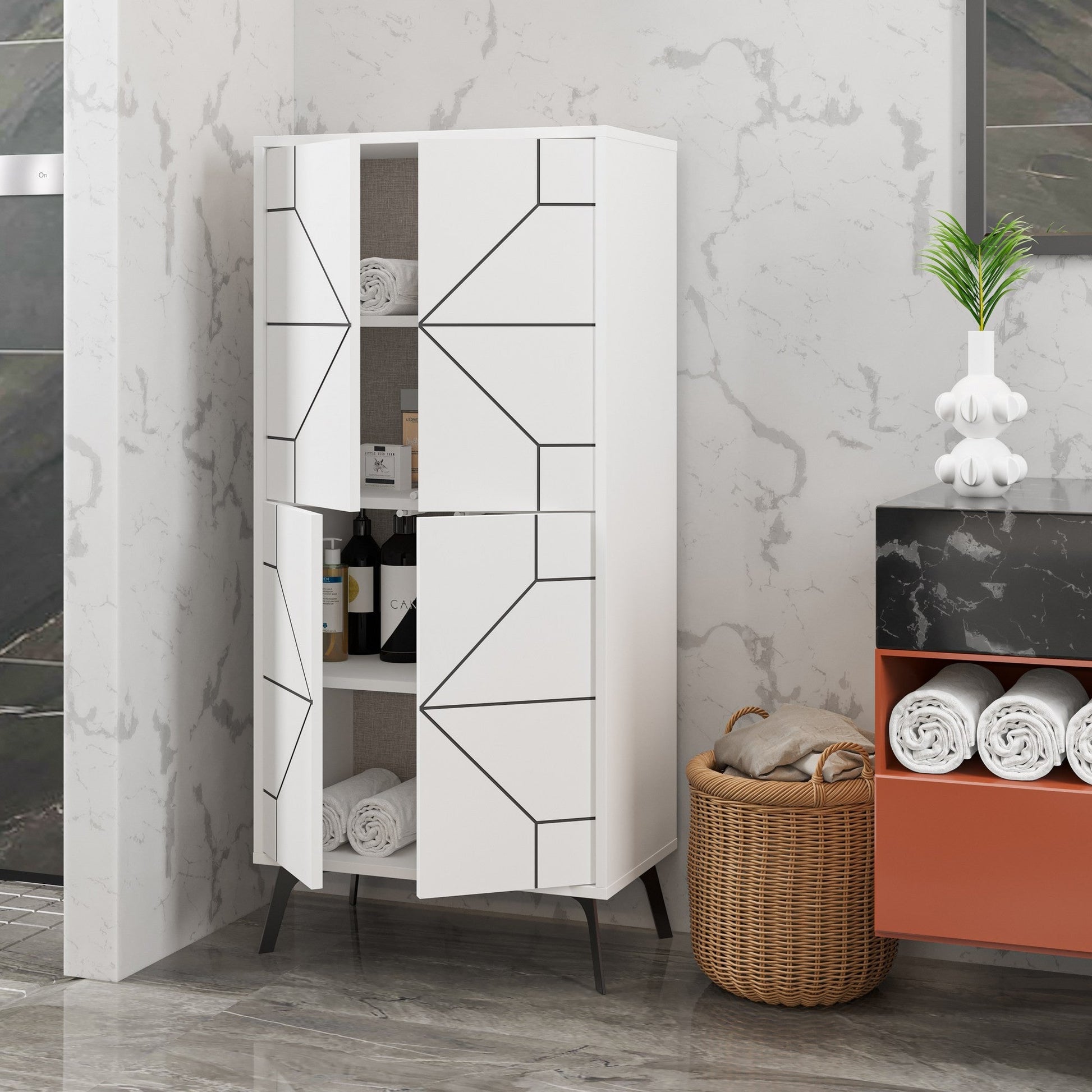 Armário Alto "Dune" - 62.6x136x35.6 cm - Branco - Design Moderno