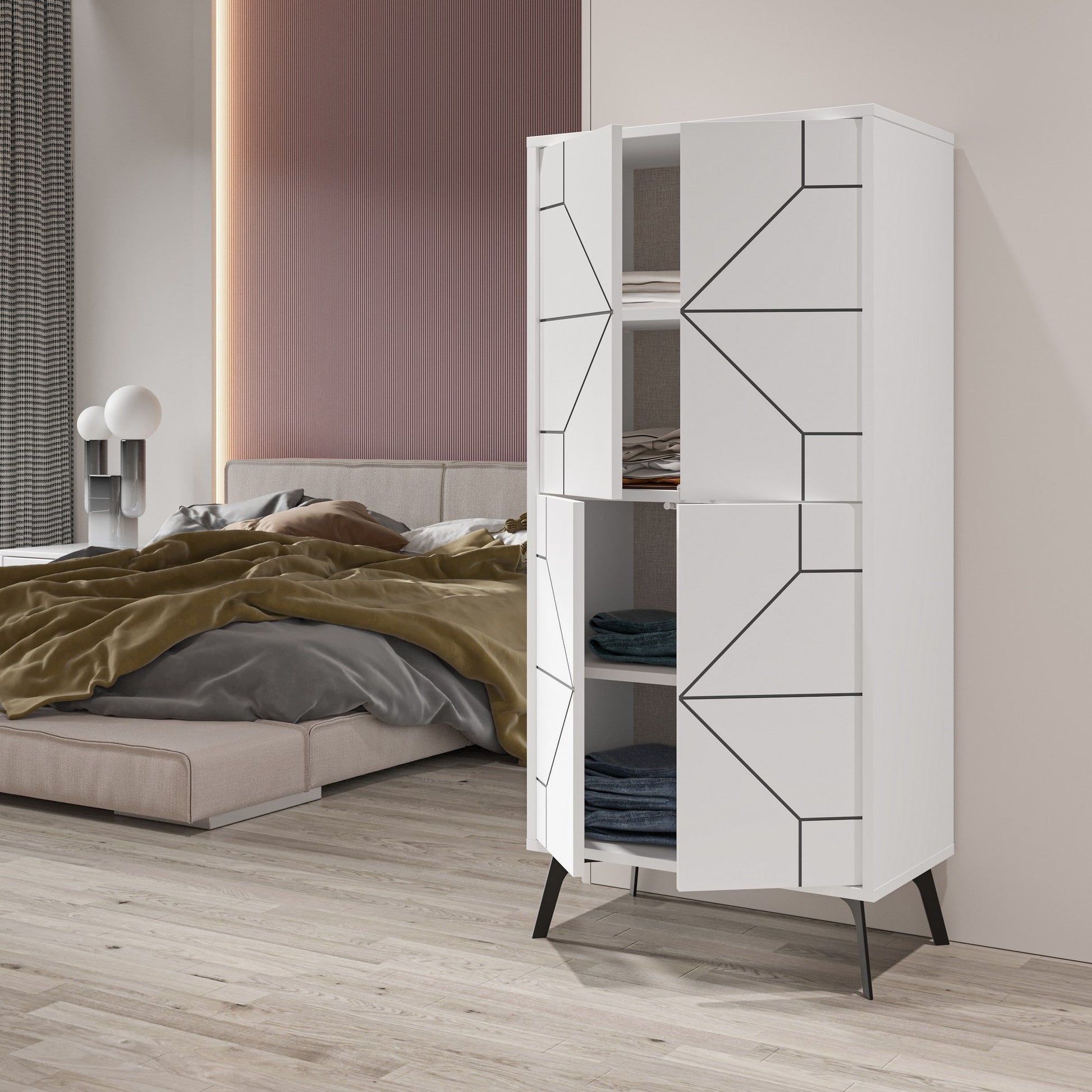Armário Alto "Dune" - 62.6x136x35.6 cm - Branco - Design Moderno