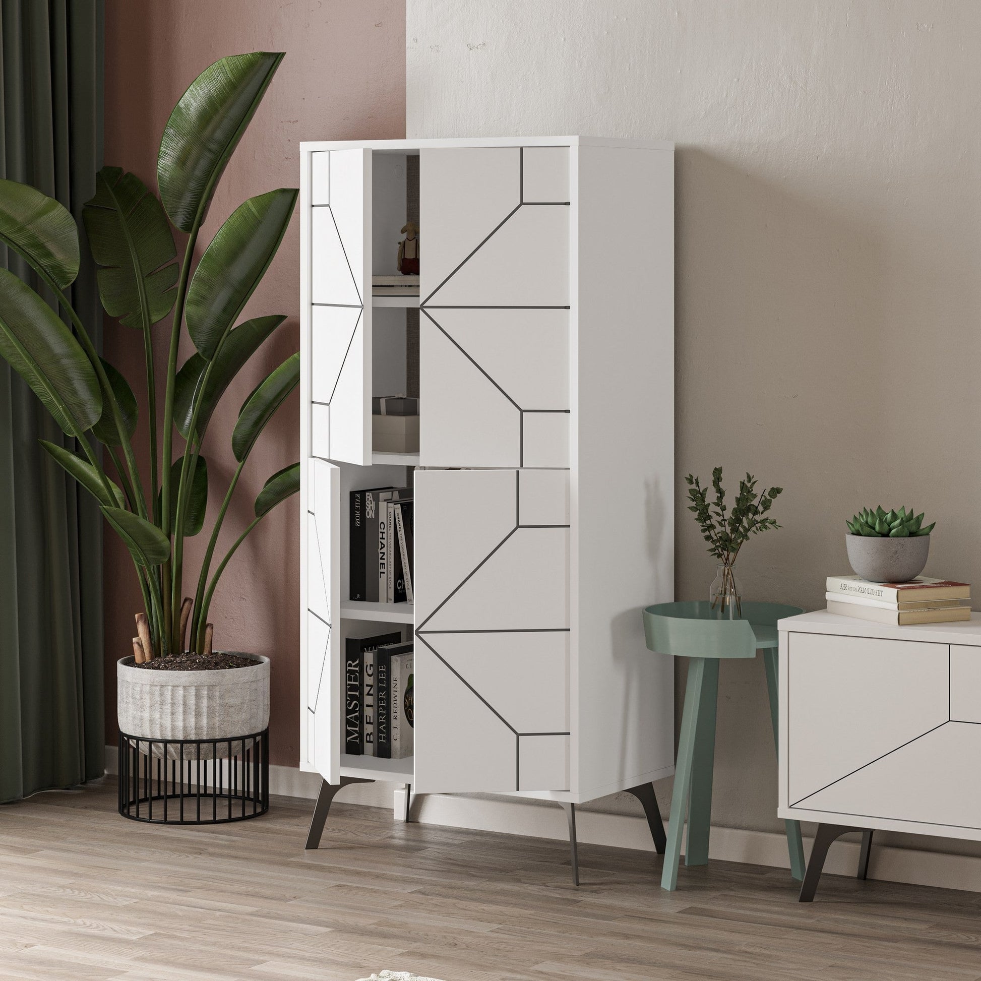 Armário Alto "Dune" - 62.6x136x35.6 cm - Branco - Design Moderno