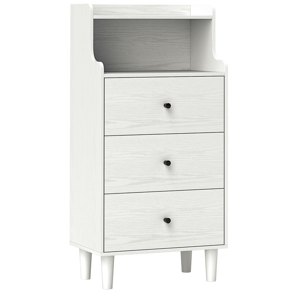 Cómoda com 3 Gavetas Cómoda de Quarto Estreita com Prateleiras Abertas Anti-Tombo Gaveteiro Alto para Sala de Estar Corredor 47x29x95 cm Branco Acinzentado