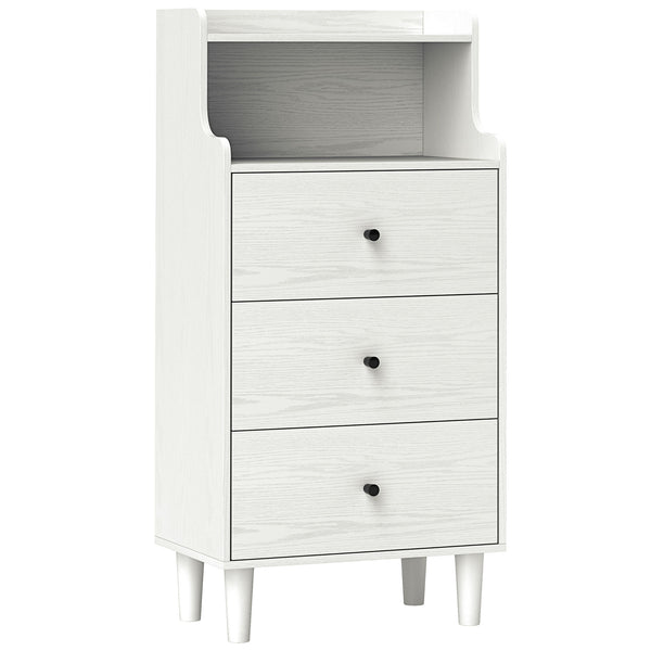 Cómoda com 3 Gavetas Cómoda de Quarto Estreita com Prateleiras Abertas Anti-Tombo Gaveteiro Alto para Sala de Estar Corredor 47x29x95 cm Branco Acinzentado