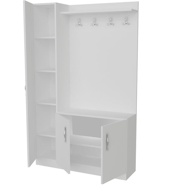 Conjunto de Entrada Naturel – Sapateira, Cabide e Banco - 110x31,8x180 cm – Branco – Design Moderno