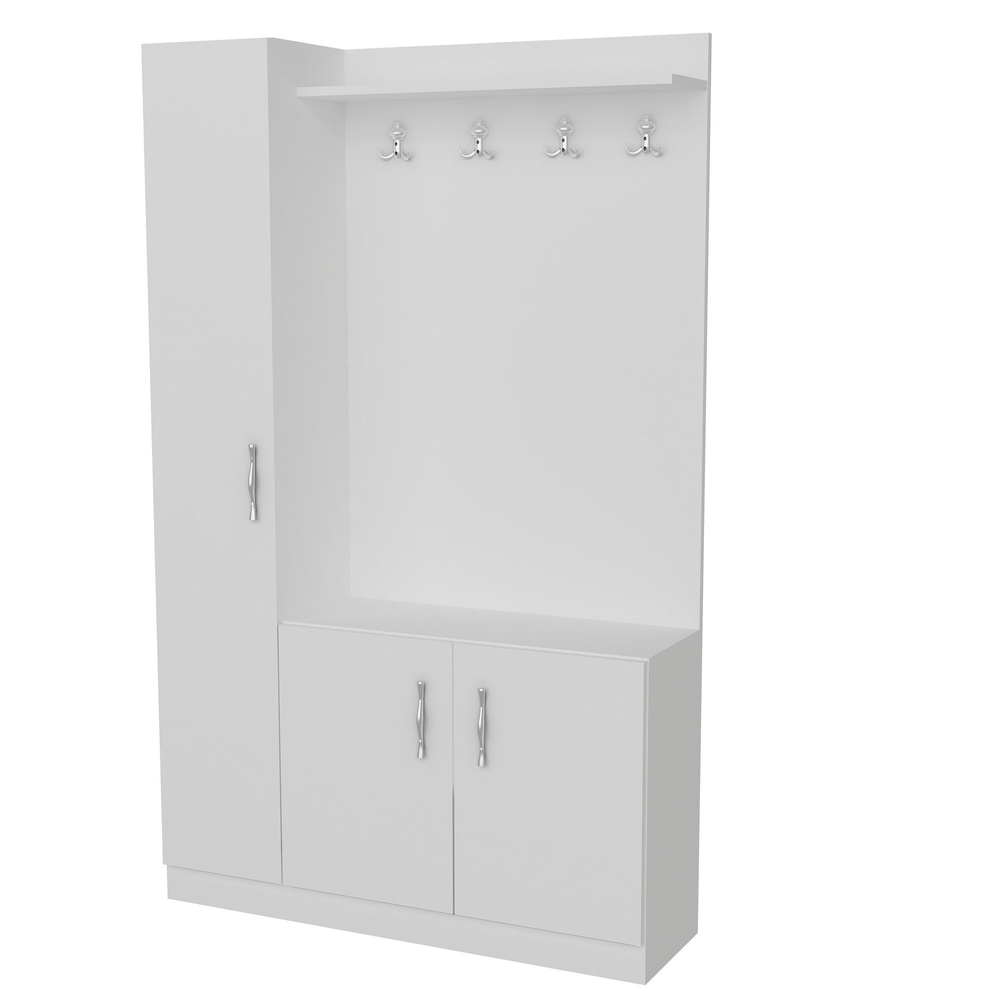 Conjunto de Entrada Naturel – Sapateira, Cabide e Banco - 110x31,8x180 cm – Branco – Design Moderno