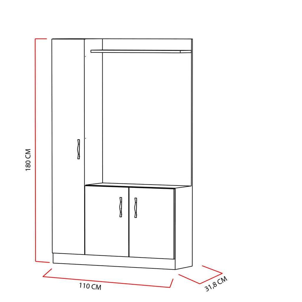 Conjunto de Entrada Naturel - Sapateira, Cabide e Banco – 110x31,8x180 cm – Branco e Teca – Design Moderno