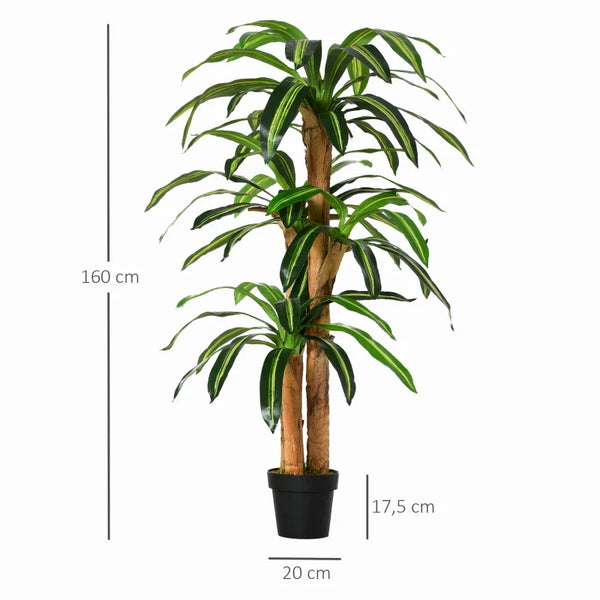 Planta Artificial Decorativa Dracaena com Pote Árvore Sintética 66 Folhas para Jardim Varanda Escritório Sala Ø20x160 cm Verde