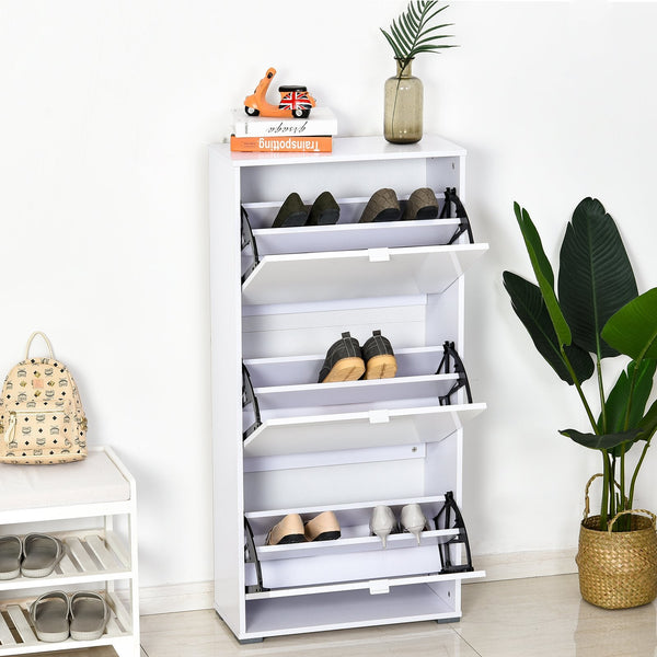 Armário de Sapatos Moderno Sapateira para Corredor Entrada com 6 Prateleiras de Armazenamento Espaço de Exibição 60x26x124cm Branco