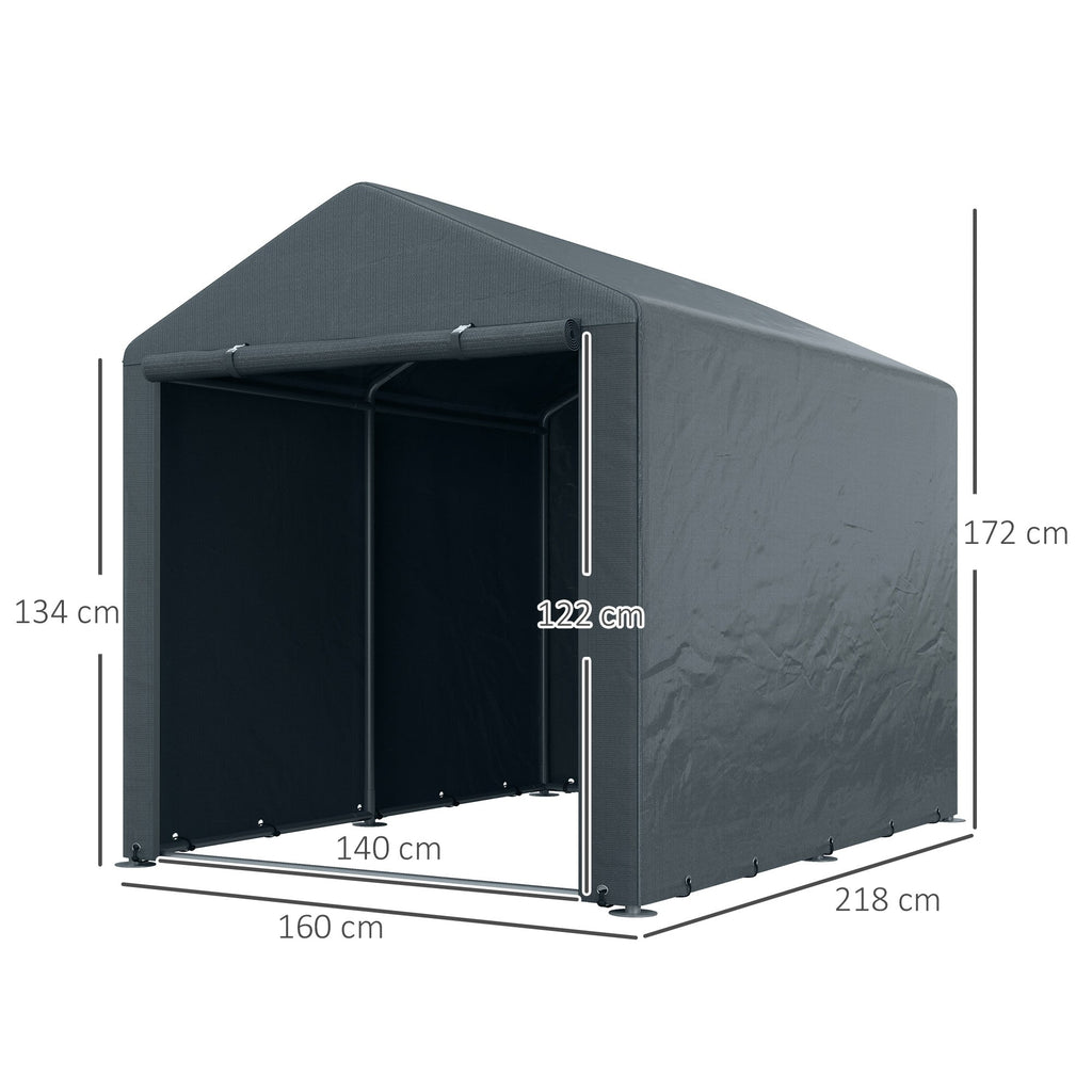 Abrigo para Ferramentas Bicicletas e Motos 1,6x2,2x1,7 cm Garagem Portátil com 2 Habitações Porta com Fecho de Correr Impermeável Anti-UV para Jardim Cinza Escuro