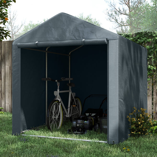 Abrigo para Ferramentas Bicicletas e Motos 1,6x2,2x1,7 cm Garagem Portátil com 2 Habitações Porta com Fecho de Correr Impermeável Anti-UV para Jardim Cinza Escuro