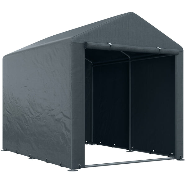 Abrigo para Ferramentas Bicicletas e Motos 1,6x2,2x1,7 cm Garagem Portátil com 2 Habitações Porta com Fecho de Correr Impermeável Anti-UV para Jardim Cinza Escuro
