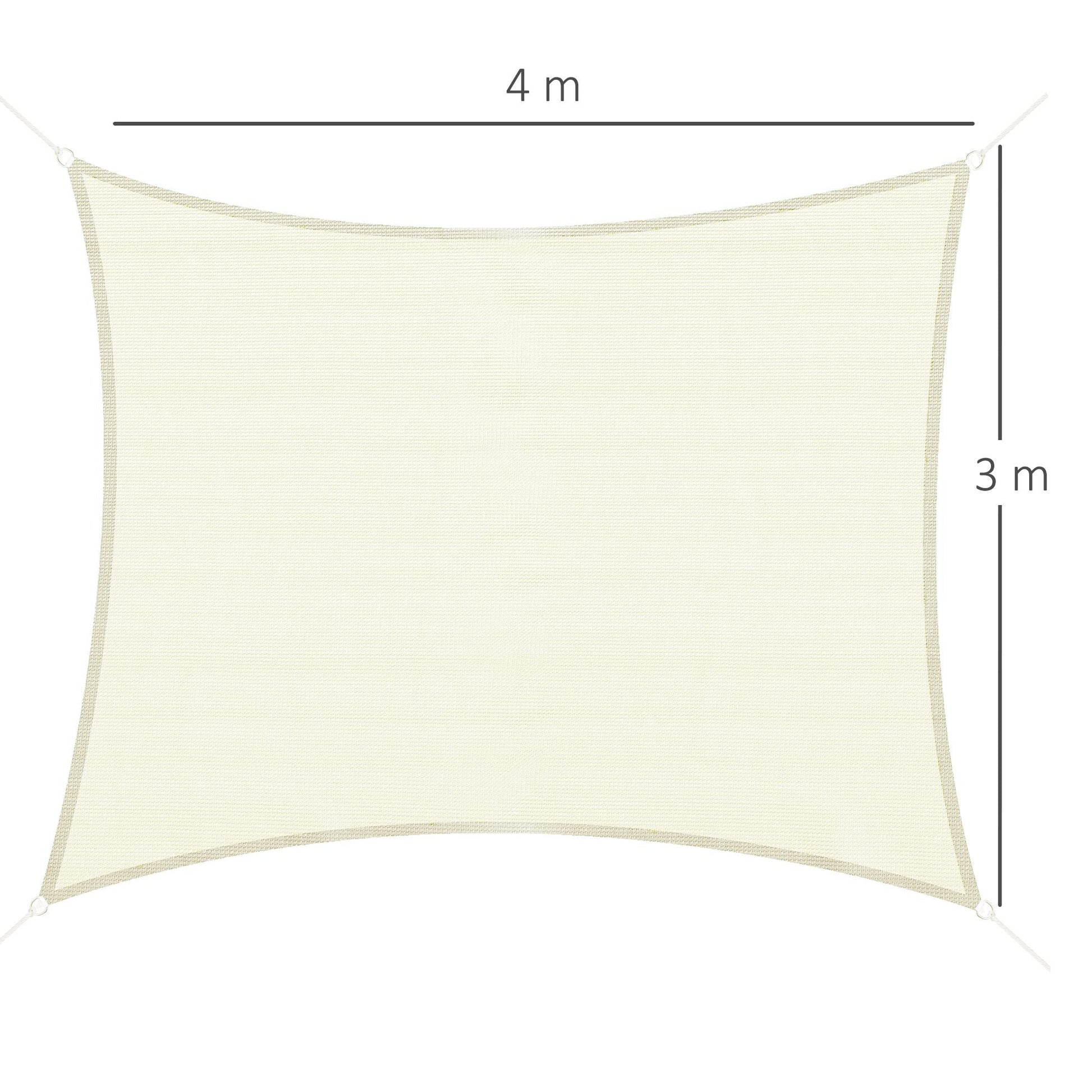 Vela de Sombra Retangular 3x4 m Toldo Vela de HDPE com Proteção UV Aneis em Forma de D e Cordas para Jardim Pátio Piscina Creme