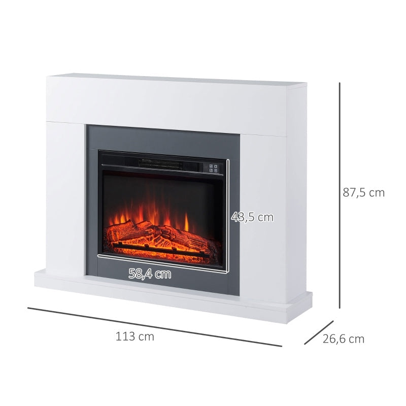 Lareira Elétrica 1800-2000W com Controle Remoto Chama Ajustável Termostato Temporizador Semanal e Proteção contra Superaquecimento 113x26,6x87,5cm Branco