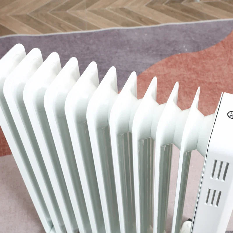 Aquecedor a Óleo 2290/2720W com 3 Modos de Aquecimento Tela LED Controle Tátil Termostato Temporizador 24H e Rodas Baixo Consumo para 20m² 50,5x24x63cm Branco