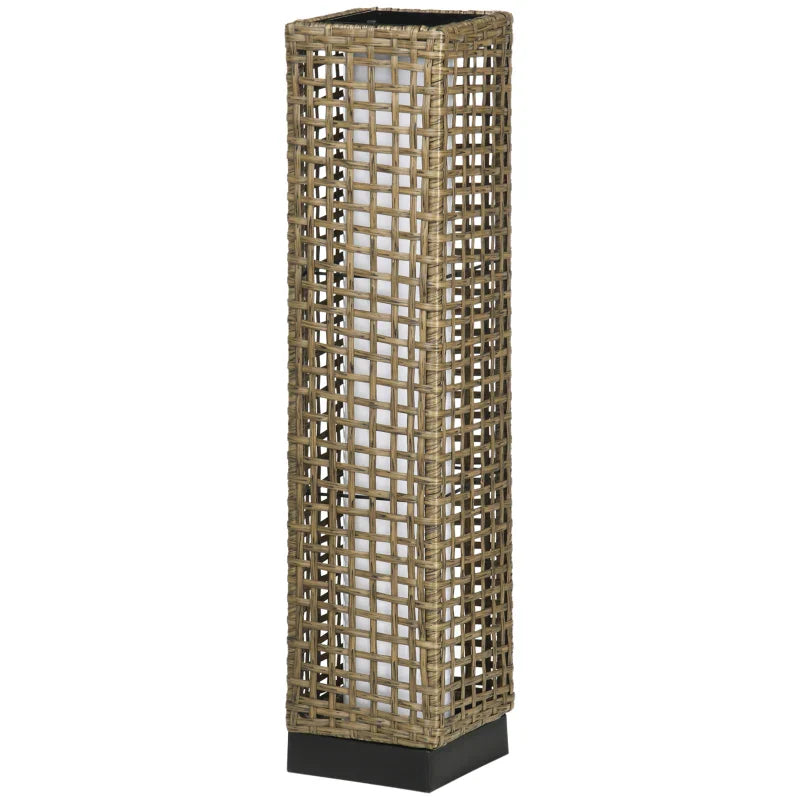 Candeeiro de Jardim de Vime Sintético Candeeiro Solar de Exterior com Luzes LED Ligar/Desligar Automático para Varanda Pátio 15,5x15,5x69cm Marrom Areia