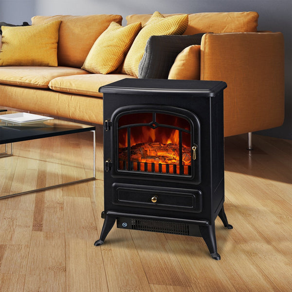 Lareira Elétrica Portátil 1000/2000W com Efeito de Chama Realista Termostato e Proteção Contra Superaquecimento para Ambientes entre 15-20m² 45x28x54cm Preto