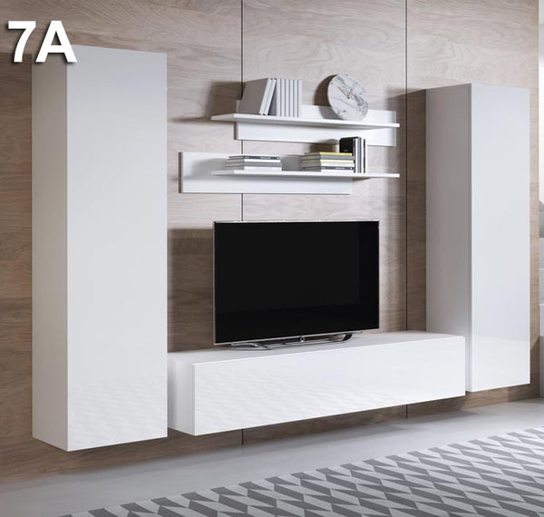 Conjunto de Móveis de Sala Telheiras – 2,6 m – Modular em Branco com Móvel TV, Armários e Estantes – Design Moderno