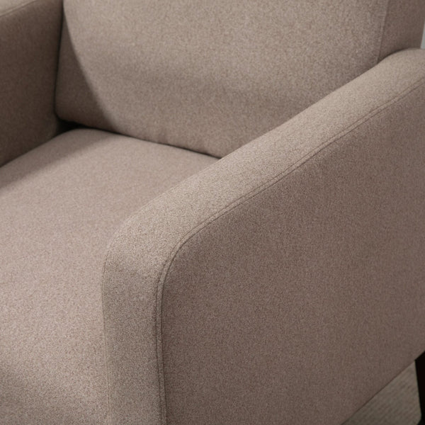 Poltrona Baloiço Estofada em Flanela Cadeira de Baloiço Relax com Assento Apoio para os Braços Acolchoados e Base de Madeira Ideal para Lactancia 72x75x105cm Marrom