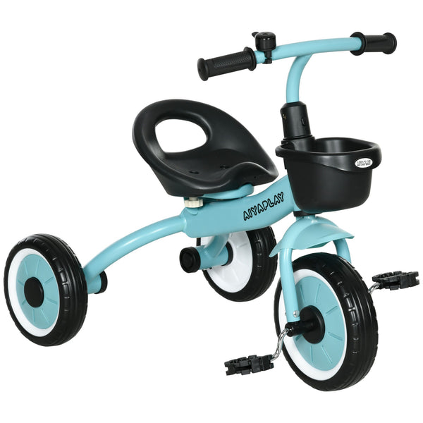 AIYAPLAY Triciclo para Crianças de 2 a 5 anos Triciclo Infantil com Assento Ajustável Cesta Buzina e Pedais e 3 Rodas Carga Máxima 25 kg 70,5x53x58 cm Azul