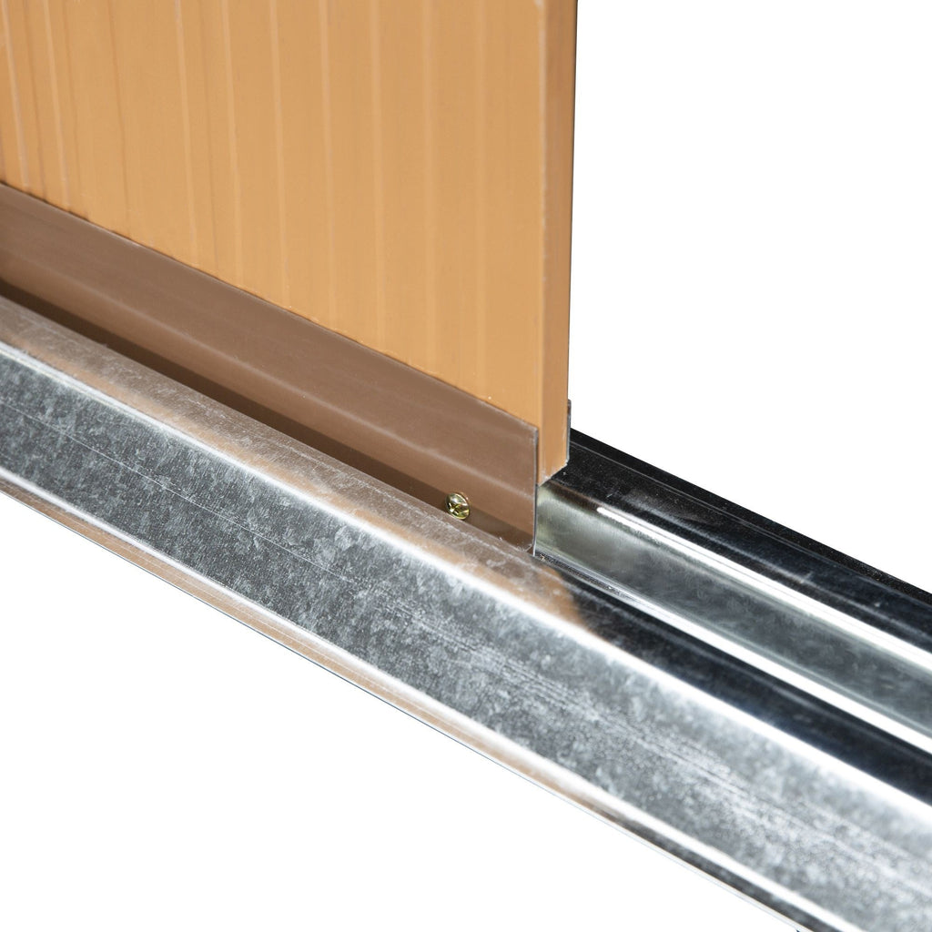 Abrigo de Jardim Metálico 340x386x200cm Abrigo de Exterior para Armazenamento de Ferramentas com Base de Reforço Incluida 4 Janelas de Ventilação e Porta Corredeira Marrom