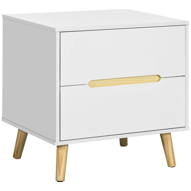 Mesa de Cabeceira com 2 Gavetas e Pés de Madeira Mesa de Cabeceira para Dormitório Escritório Estilo Moderno 50x40x50,5cm Branco