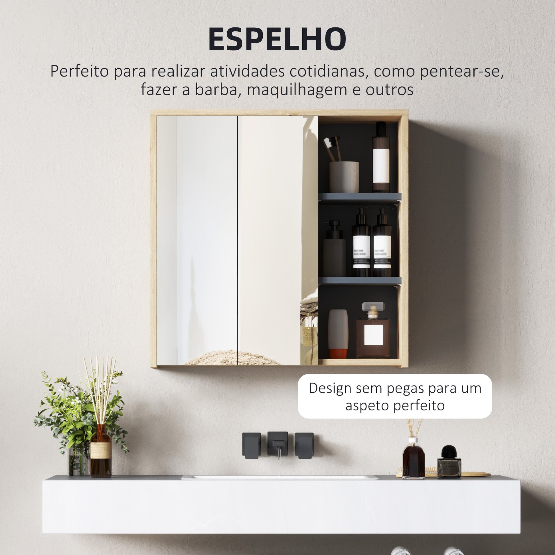 Armário Casa de Banho com Espelho Armário de Parede com Espelho para Casa de Banho Móvel Casa de Banho Estilo Moderno 60x20x60 cm Madeira