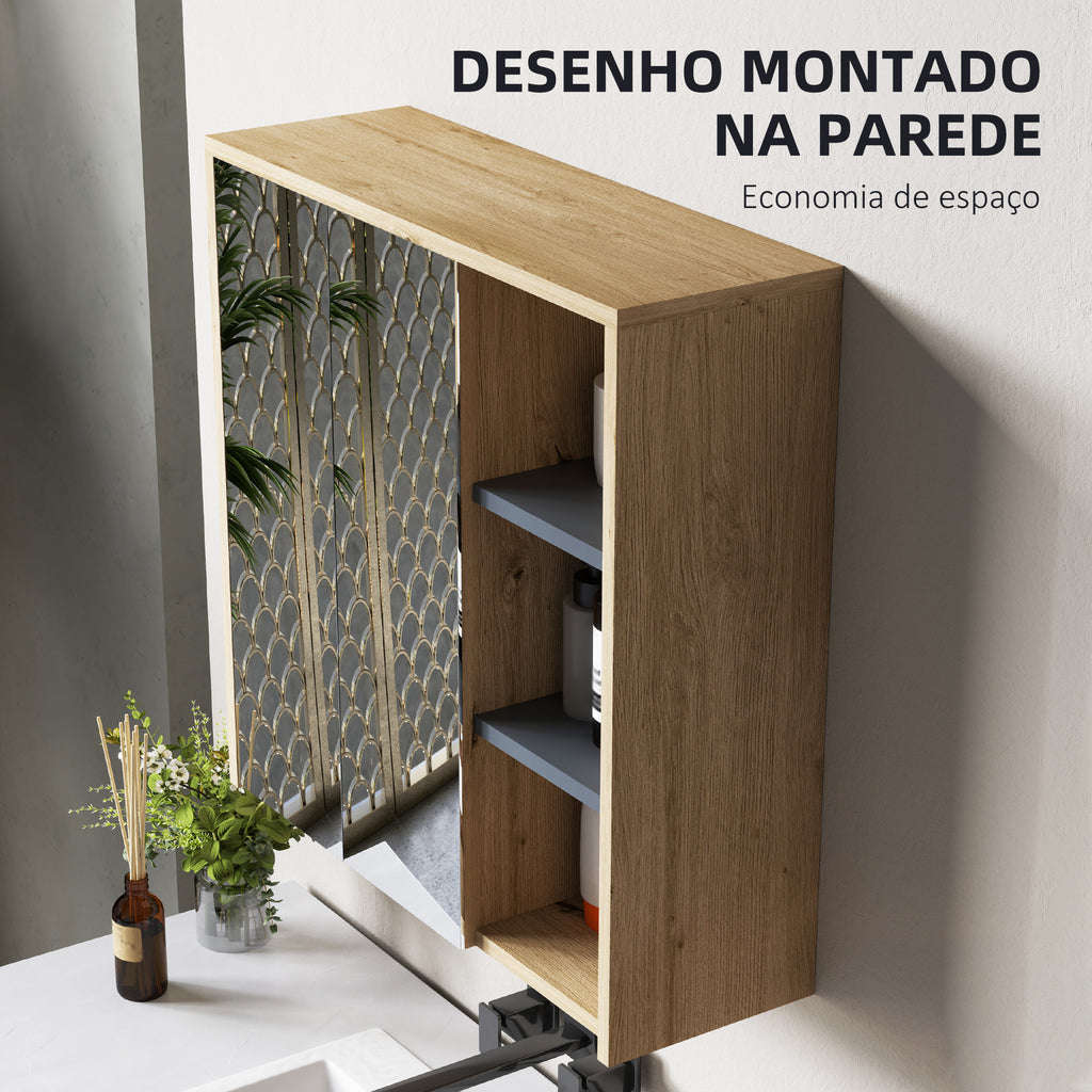 Armário Casa de Banho com Espelho Armário de Parede com Espelho para Casa de Banho Móvel Casa de Banho Estilo Moderno 60x20x60 cm Madeira