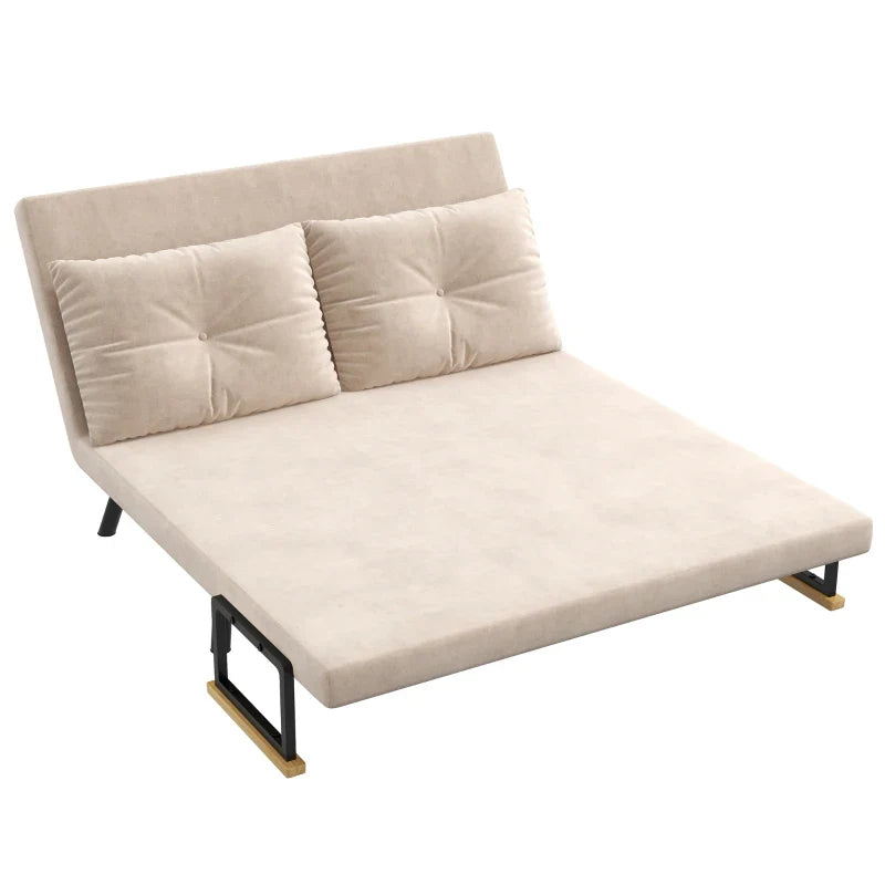 Sofá Cama Sofá Convertível em Cama de 2 Lugares Dobrável com Encosto Ajustável em 5 Níveis e 2 Almofadas Acolchoadas para Escritório Dormitório Sala de Estar 102x73x81 cm Bege