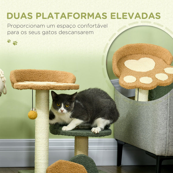 PawHut Arranhador para Gatos Pequeno com 52 cm Torre para Gatos Centro de Atividades para Gatos com Cama Poste de Sisal e Bola Suspensa 43x39x52 cm Multicor