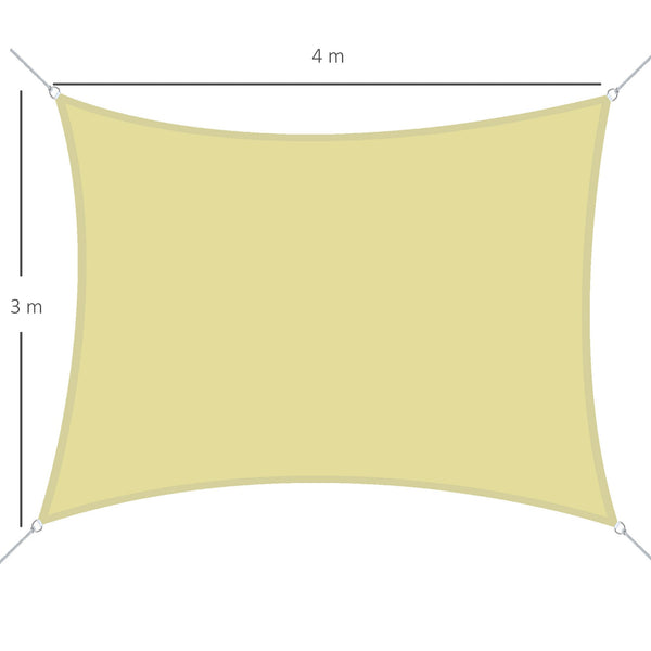 Vela de Sombra Retangular 3x4 m Toldo Vela de Poliéster com Proteção UV Aneis em Forma de D e Cordas para Jardim Pátio Piscina Areia