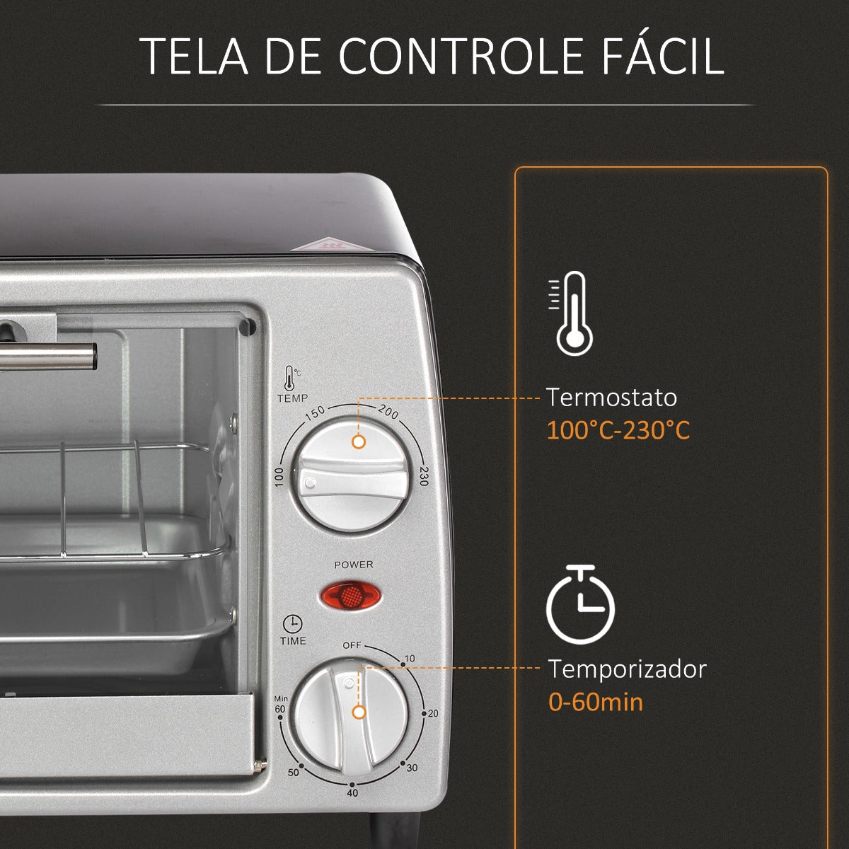 Mini Forno com Temperatura até 230ºC - 750W - Leva-Me Contigo - Móveis & Decoração