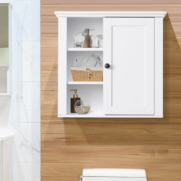 Armário de banheiro multifuncional Armário de parede com economia de espaço com 3 níveis abertos 1 porta Prateleira de sobreposição ajustável 53x14.5x50.5 cm Branco