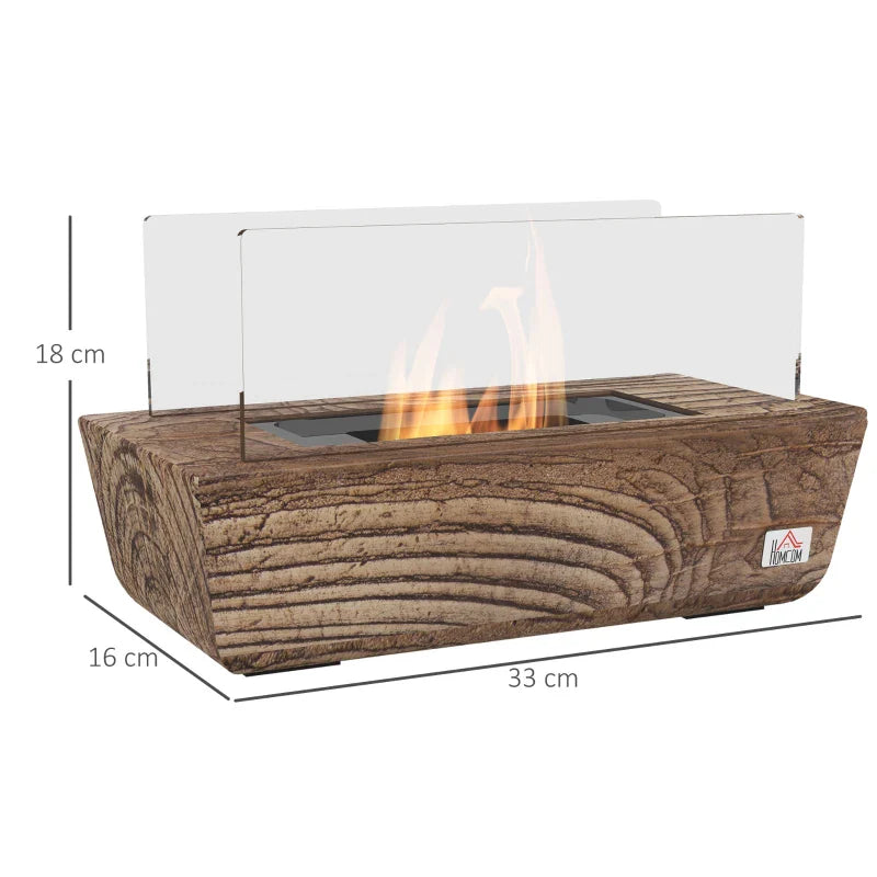 Lareira de Bioetanol de Mesa Capacidade 150 ml 1000BTU/Hr Combustão de 45 Minutos Lareira de Bioetanol para Interior 5-8 ㎡ Lareira de Bioetanol de Aço Inoxidável 33x16x18 cm Carvalho