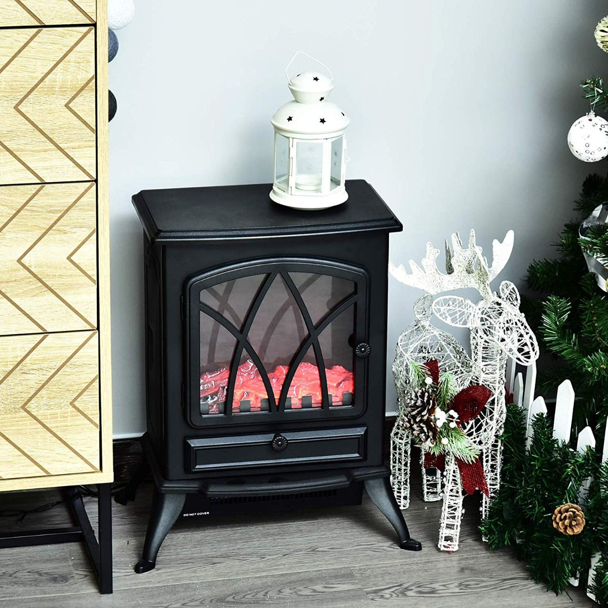 Lareira Elétrica Vertical com Aquecimento com Chama e Lenha Decorativa - Design Clássico - Leva-Me Contigo - Móveis & Decoração